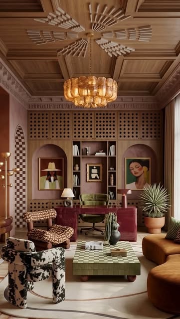 Ornate interior with an intricate ceiling and statement chandelier, shared by Yasmeen and Royal Mare